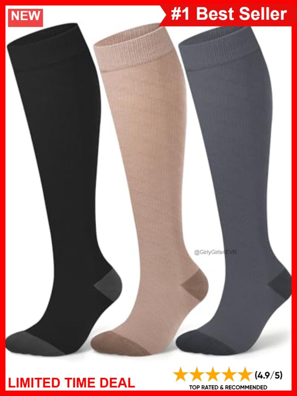 Women's 15-20 mmHg Viscose from Bamboo Compression Knee High Socks 3 Pair